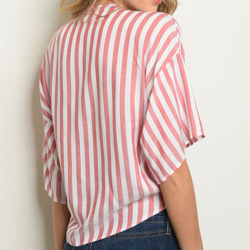 🆕 Rose and White Stripes Crop Top - Picture 2 of 3